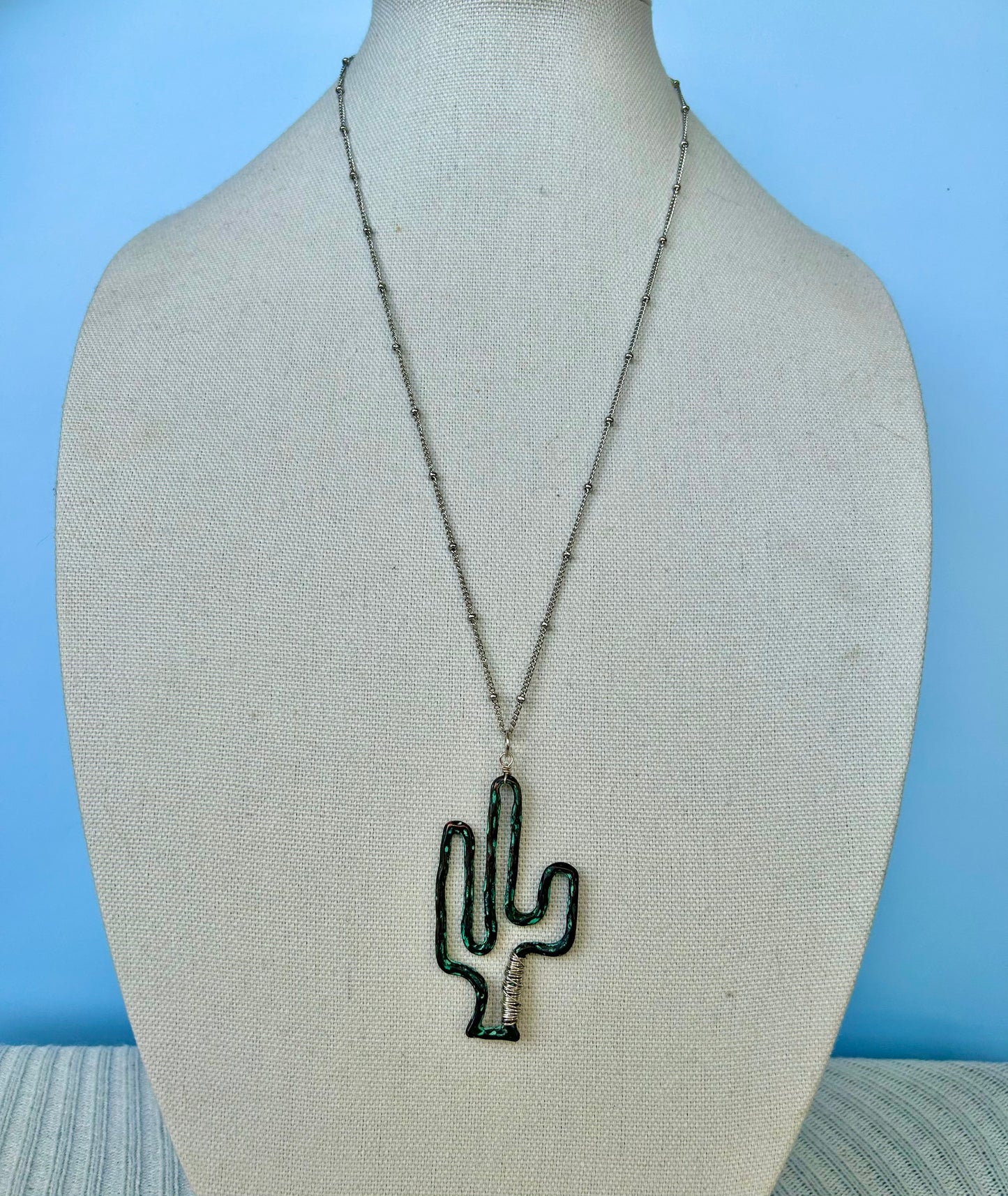 Cactus necklace w/ dainty bead necklace